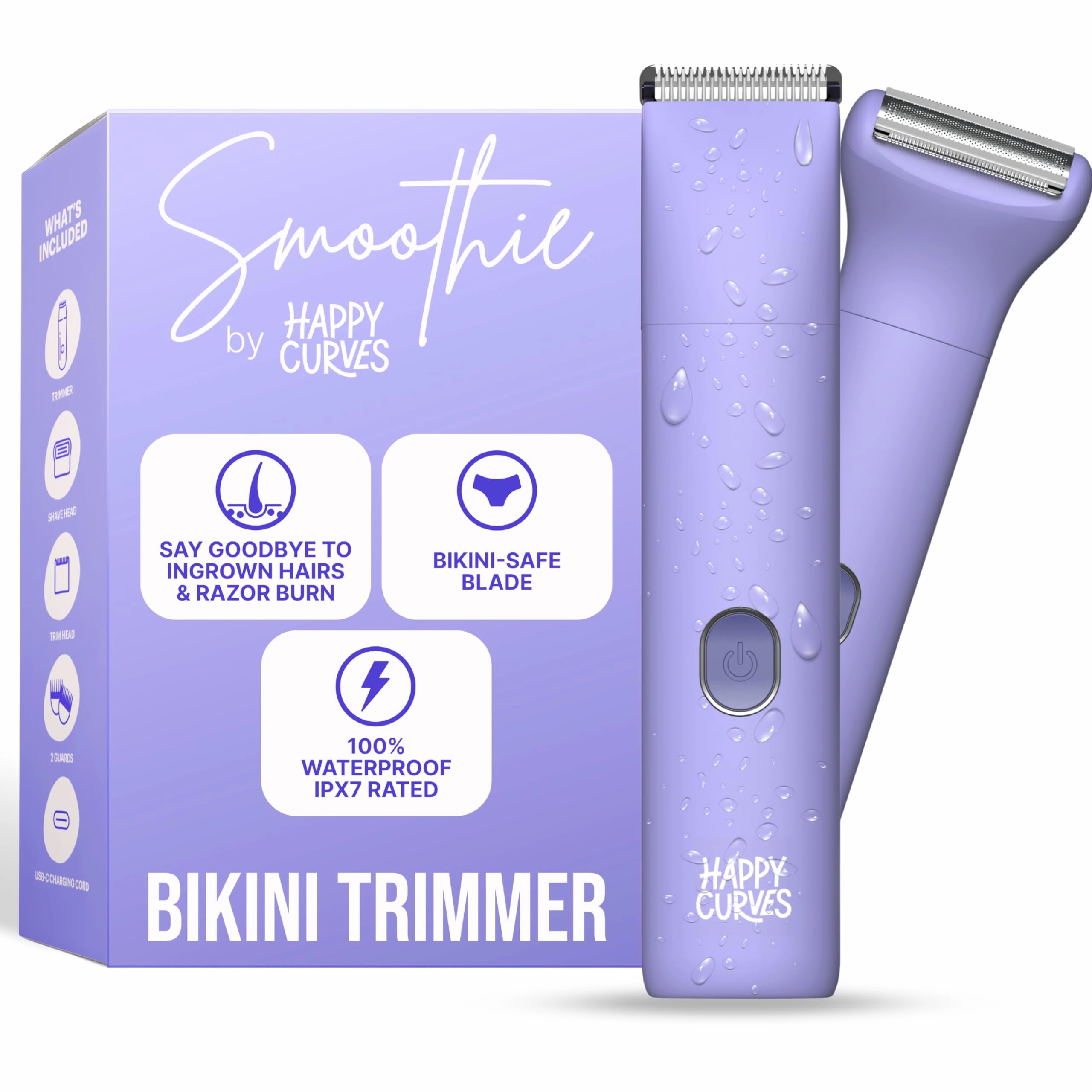 Happy Curves Smoothie Bikini Trimmer Waterproof Electric Shaving Razor for Women Berry