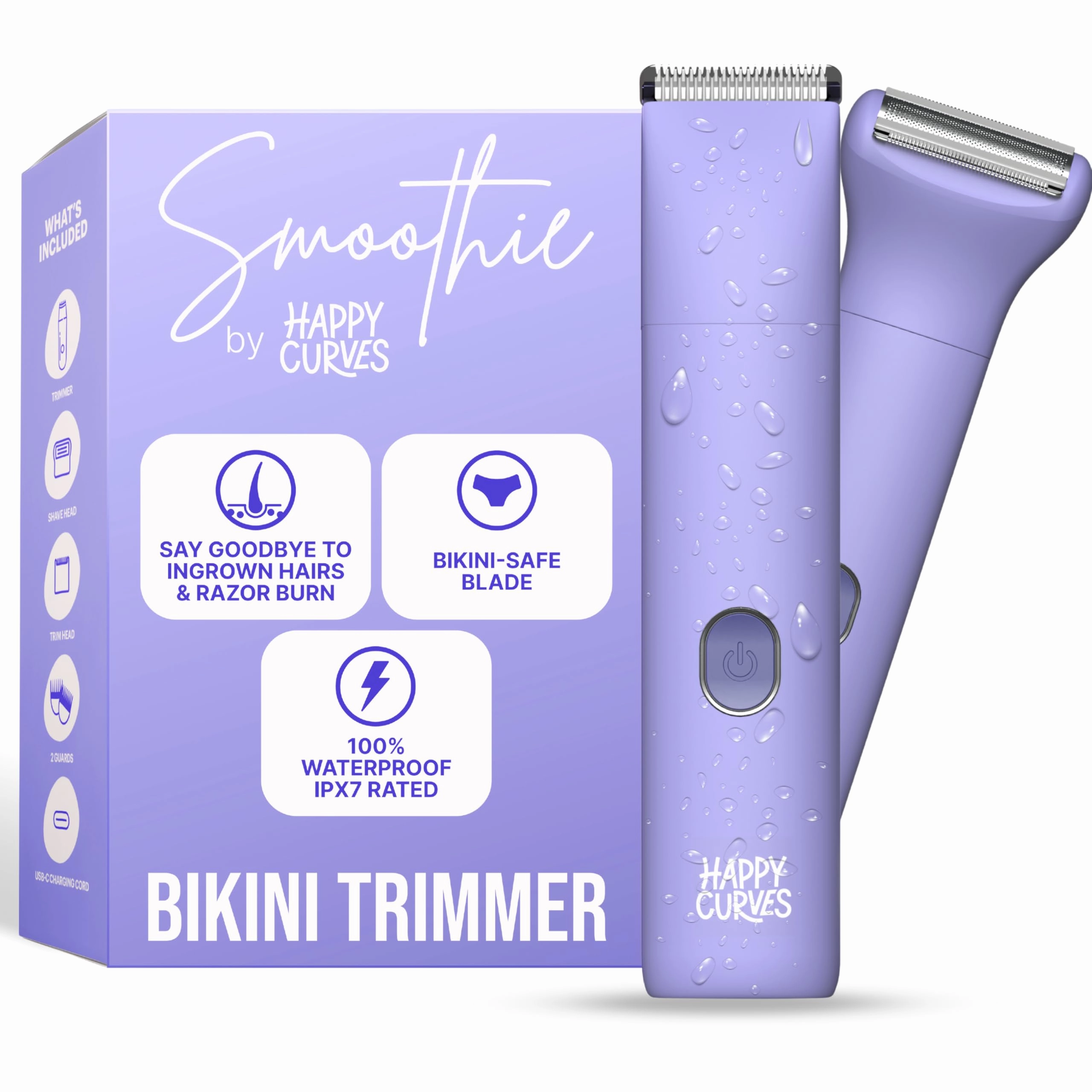 Happy Curves Smoothie Bikini Trimmer Waterproof Electric Shaving Razor for Women Berry