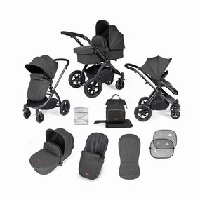 Ickle Bubba Stomp Luxe 2 in 1 Pushchair & Carrycot - Black/Charcoal Grey/Black