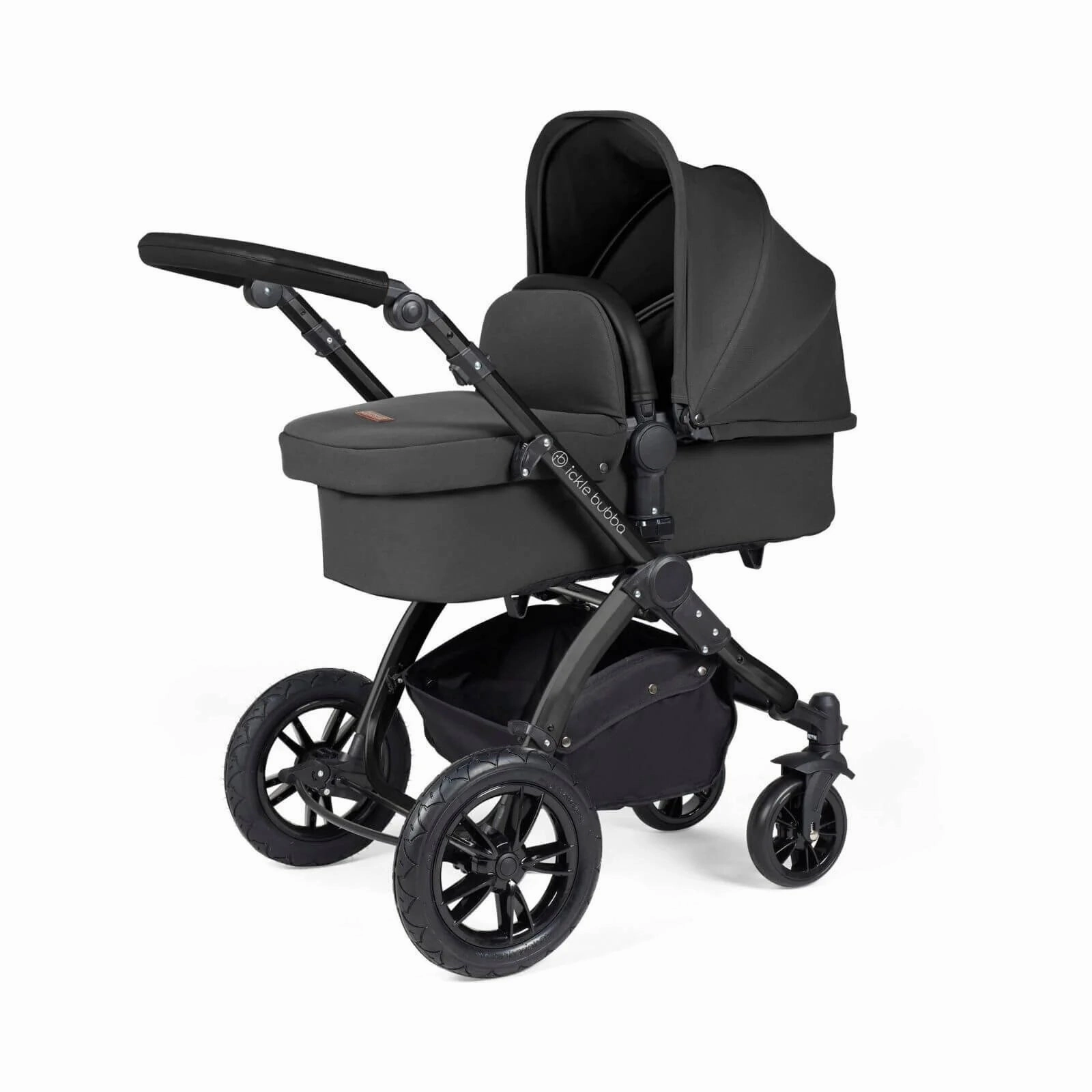 Ickle Bubba Stomp Luxe 2 in 1 Pushchair & Carrycot - Black/Charcoal Grey/Black