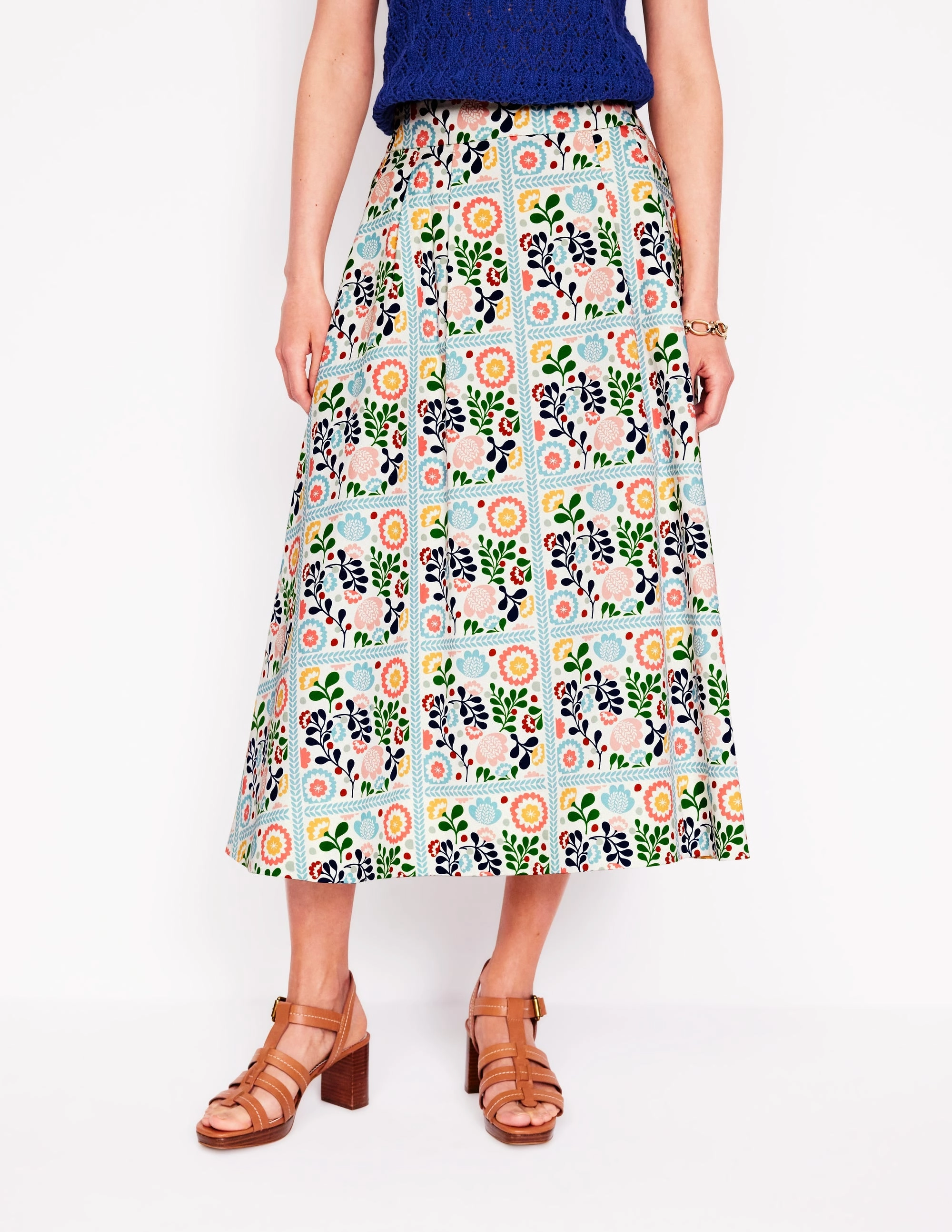 Isabella Cotton Sateen Skirt-Multi. Vine Tile
