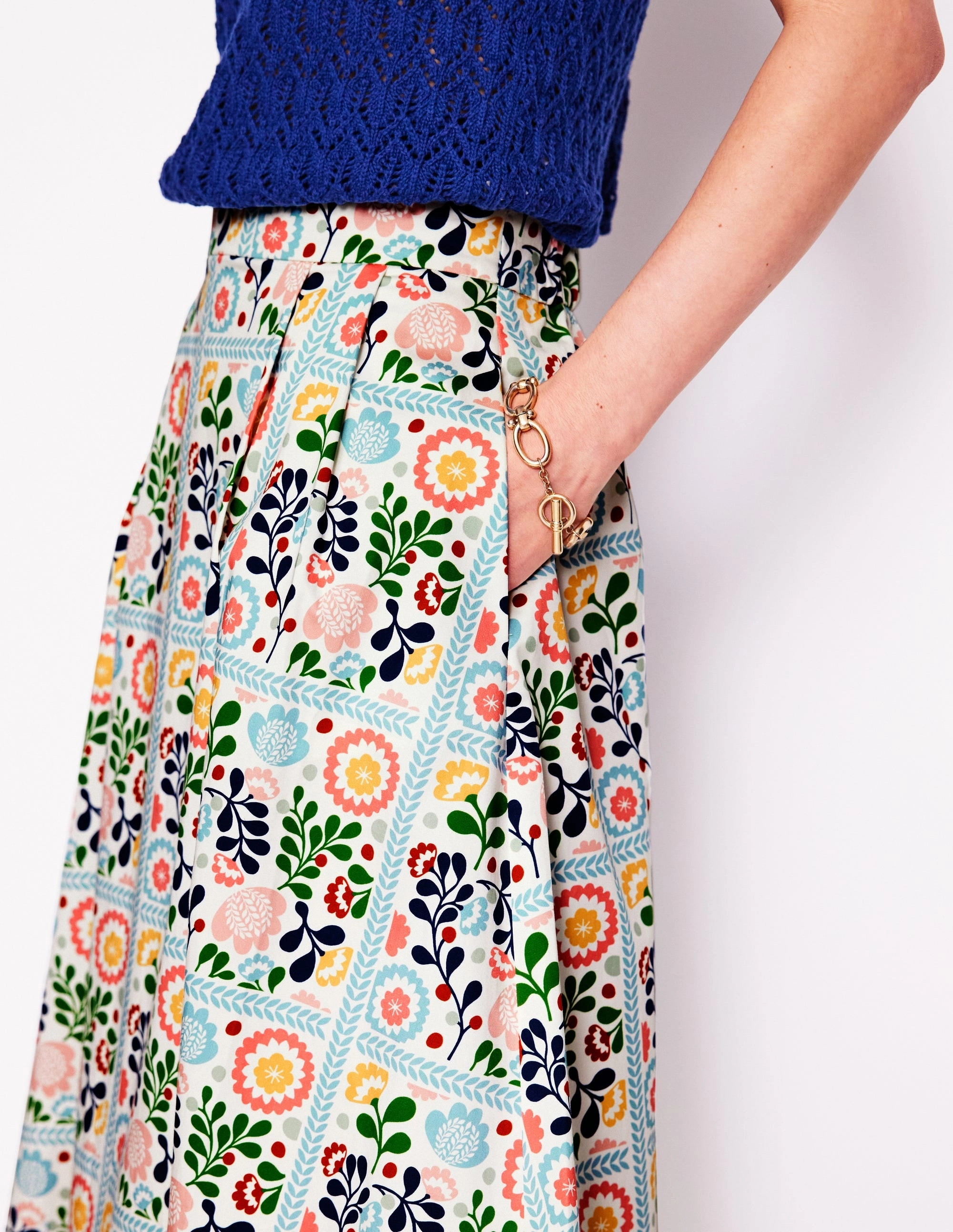 Isabella Cotton Sateen Skirt-Multi. Vine Tile