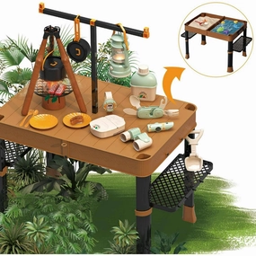 Kid Odyssey Foldable Kids Sand Table with 34 Pcs Camping Set, Brown Beach
