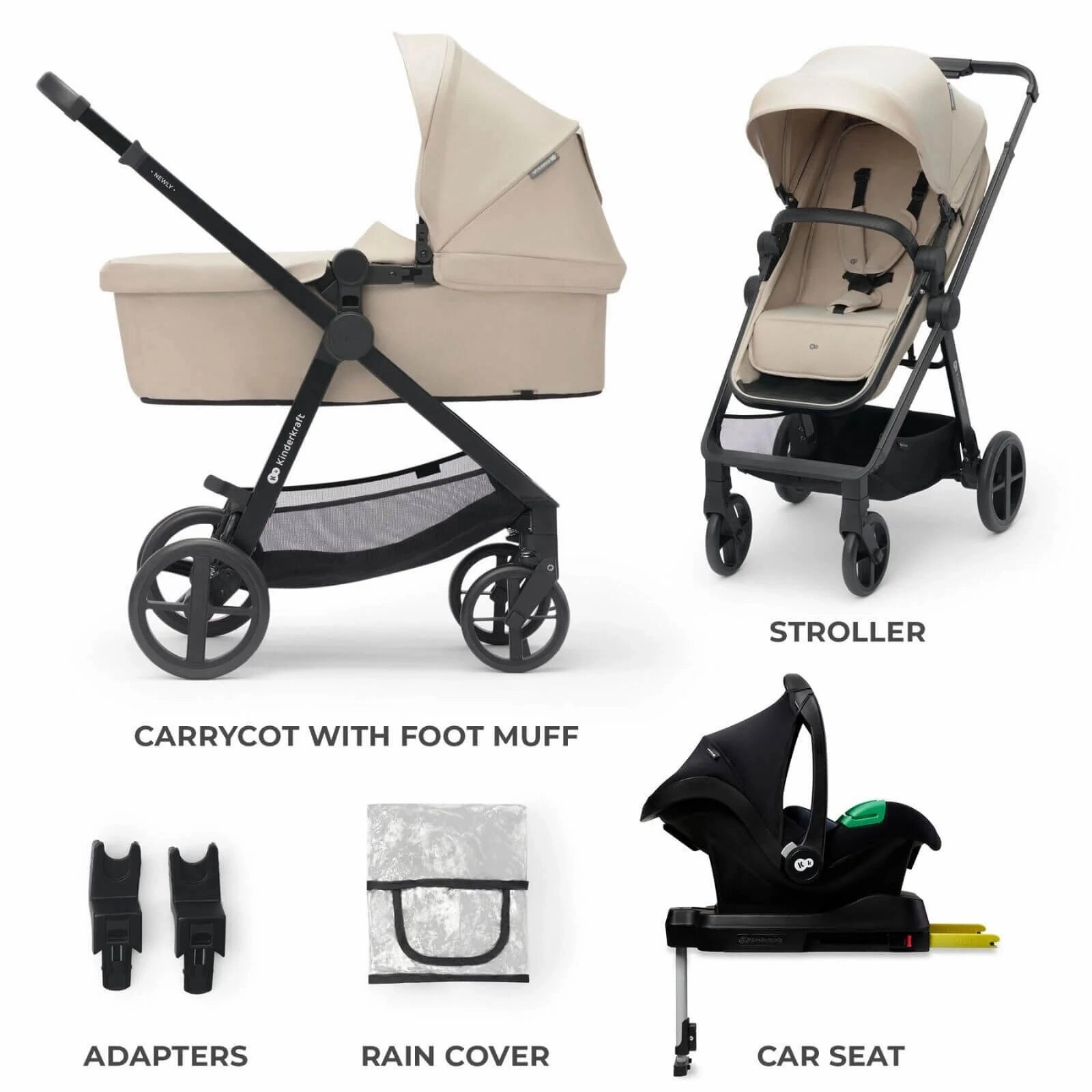 Kinderkraft Newly Mink Pro 4in1 Travel System - Sand Beige