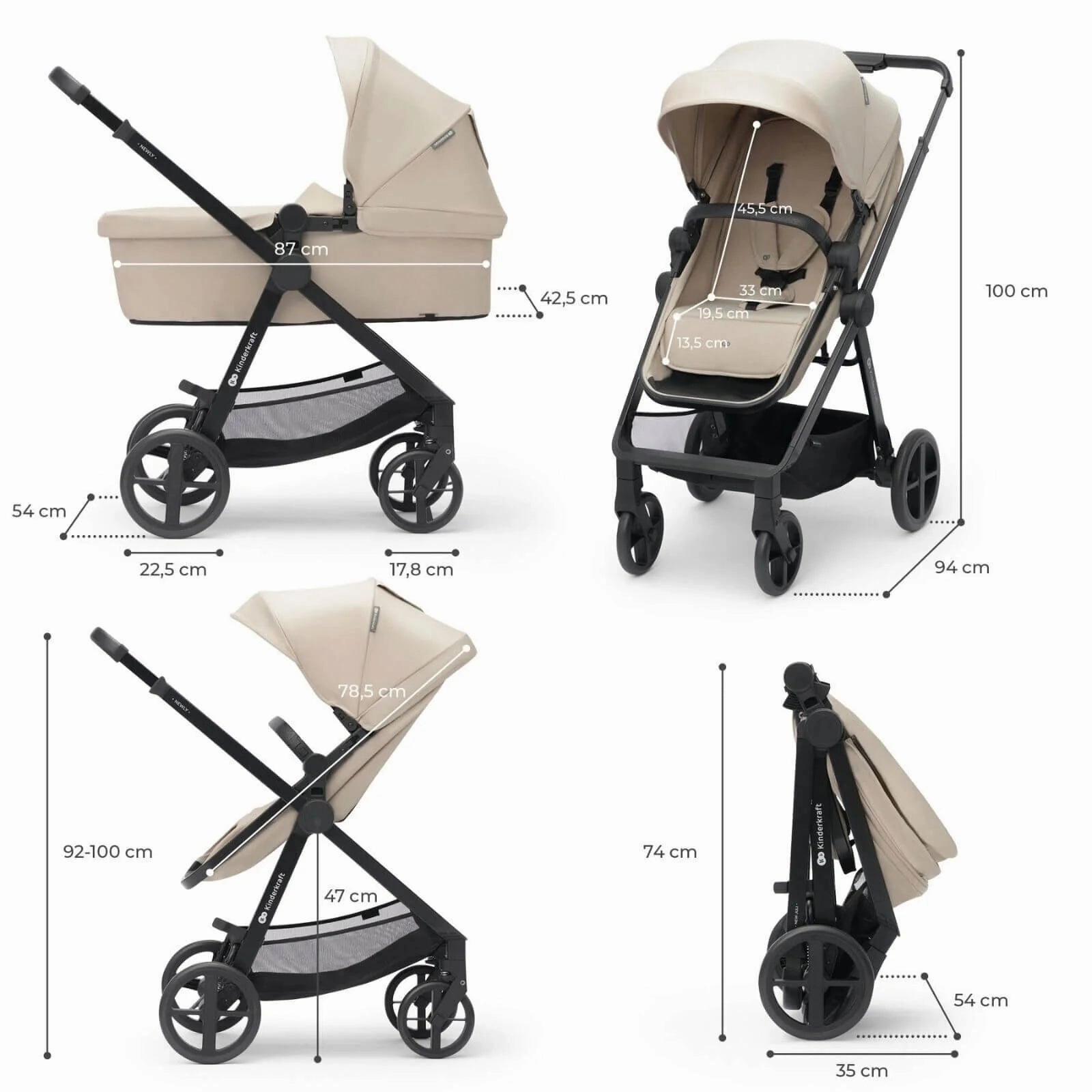 Kinderkraft Newly Mink Pro 4in1 Travel System - Sand Beige