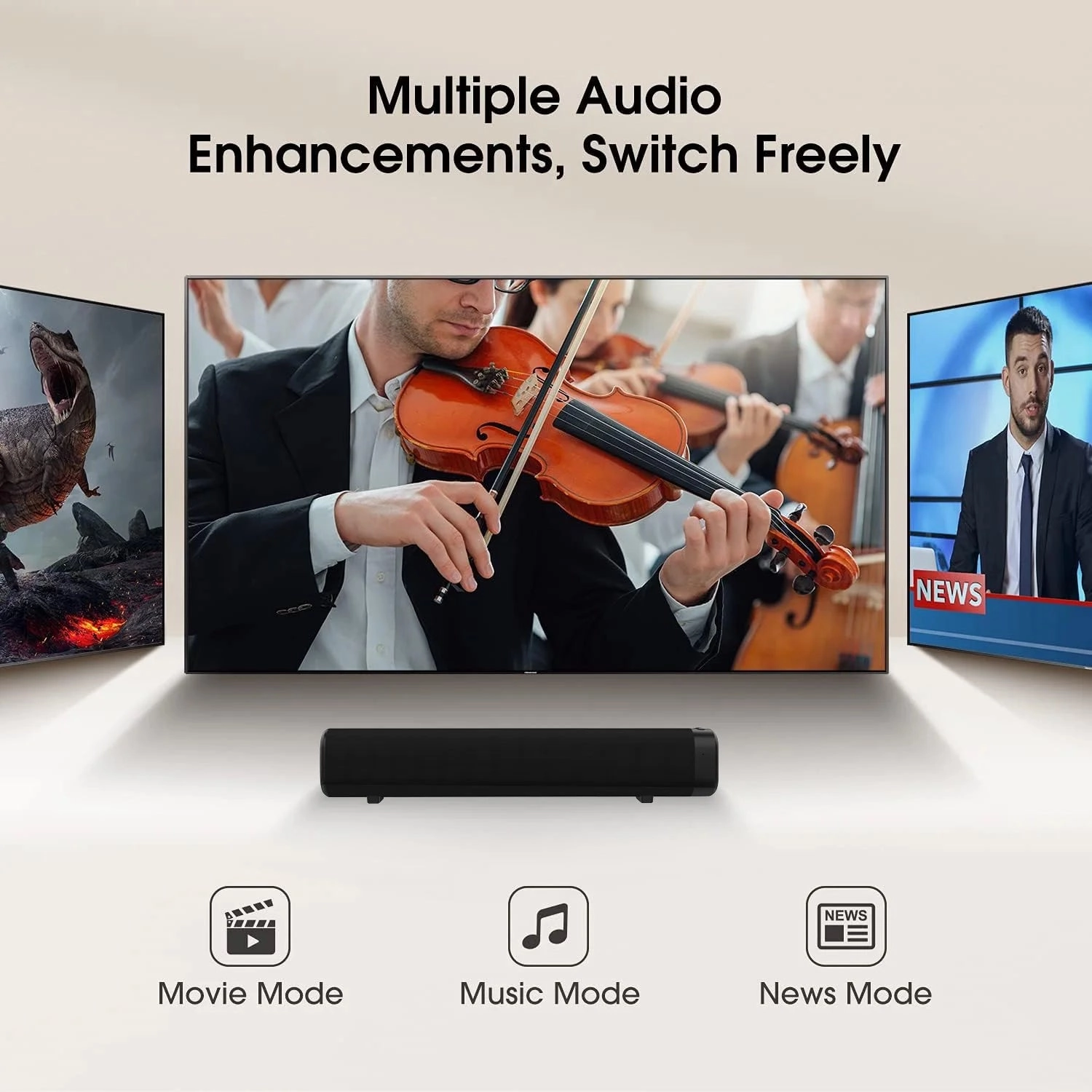Kivdit FH0061 Sound Bar for TV, 50W Bluetooth Soundbar with Subwoofer, Wall Mountable, Black