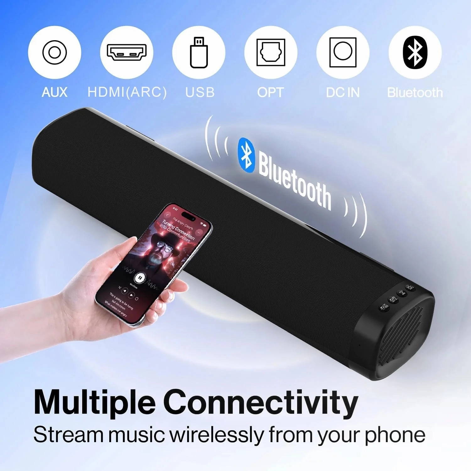 Kivdit FH0061 Sound Bar for TV, 50W Bluetooth Soundbar with Subwoofer, Wall Mountable, Black