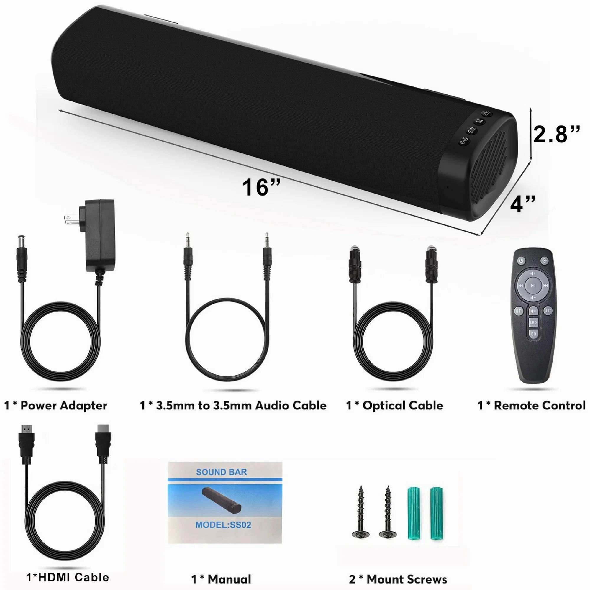Kivdit FH0061 Sound Bar for TV, 50W Bluetooth Soundbar with Subwoofer, Wall Mountable, Black