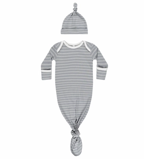 Knotted Baby Gown   Hat Set - Blue Pinstripe