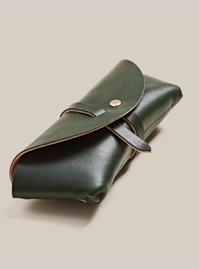 Leather Glasses Case - Denali Green