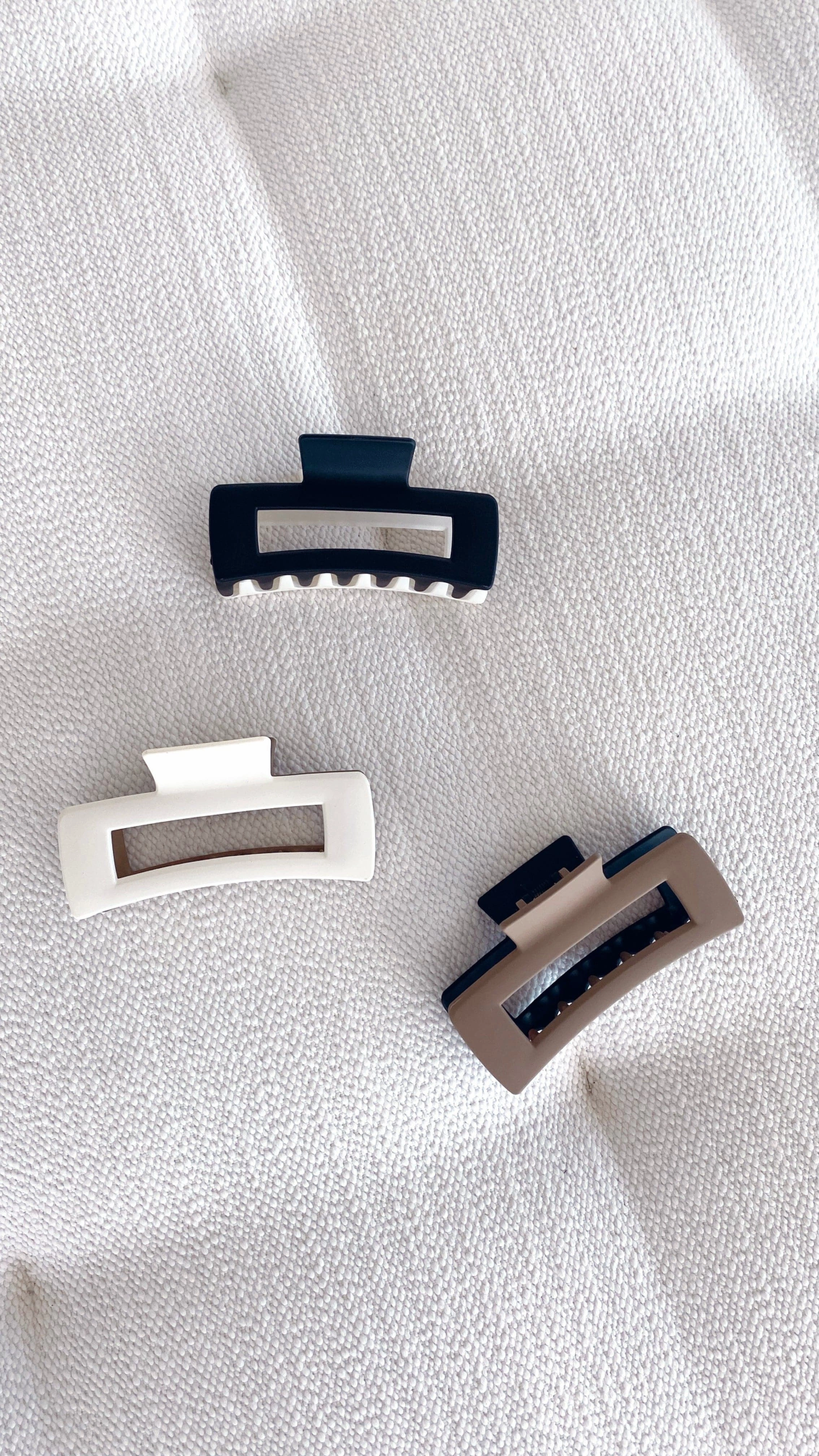 Lily Two Tone Rectangle Clip - White/Tan