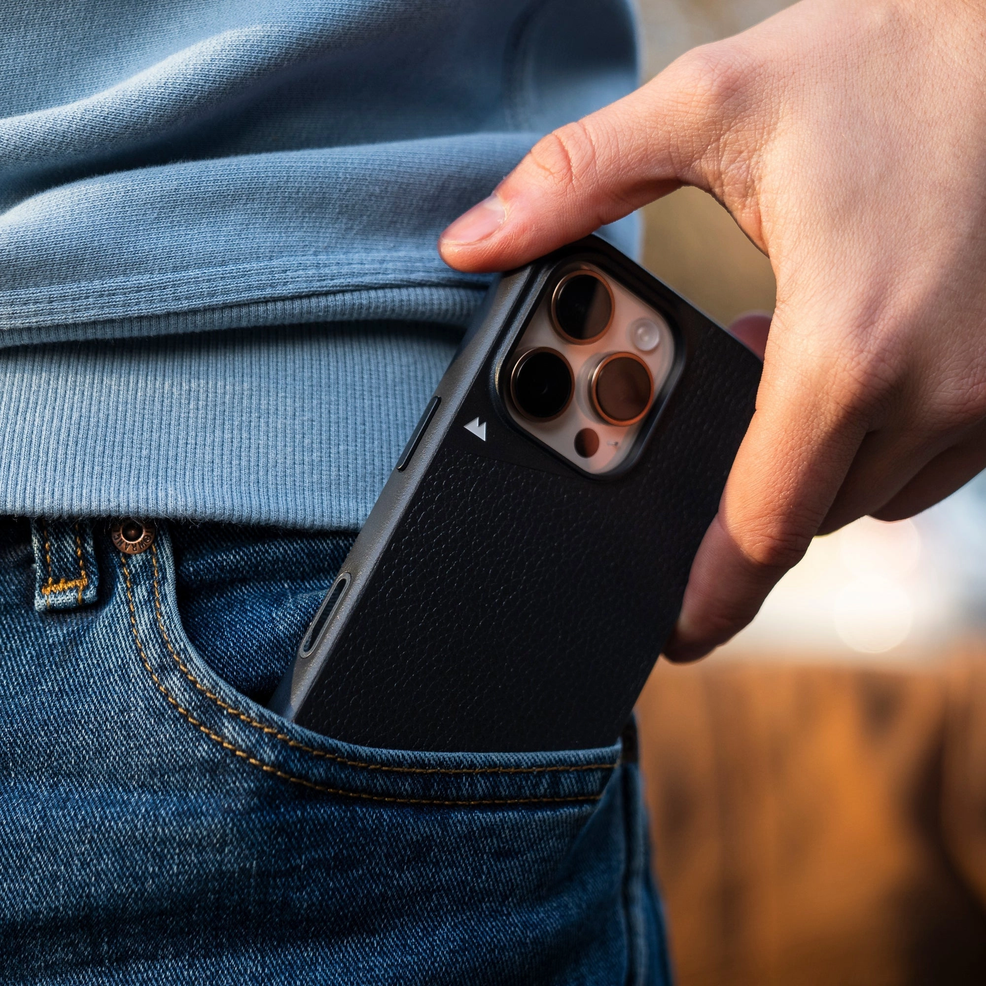 MagSafe® Compatible Black Leather Phone Case with Camera Control Button