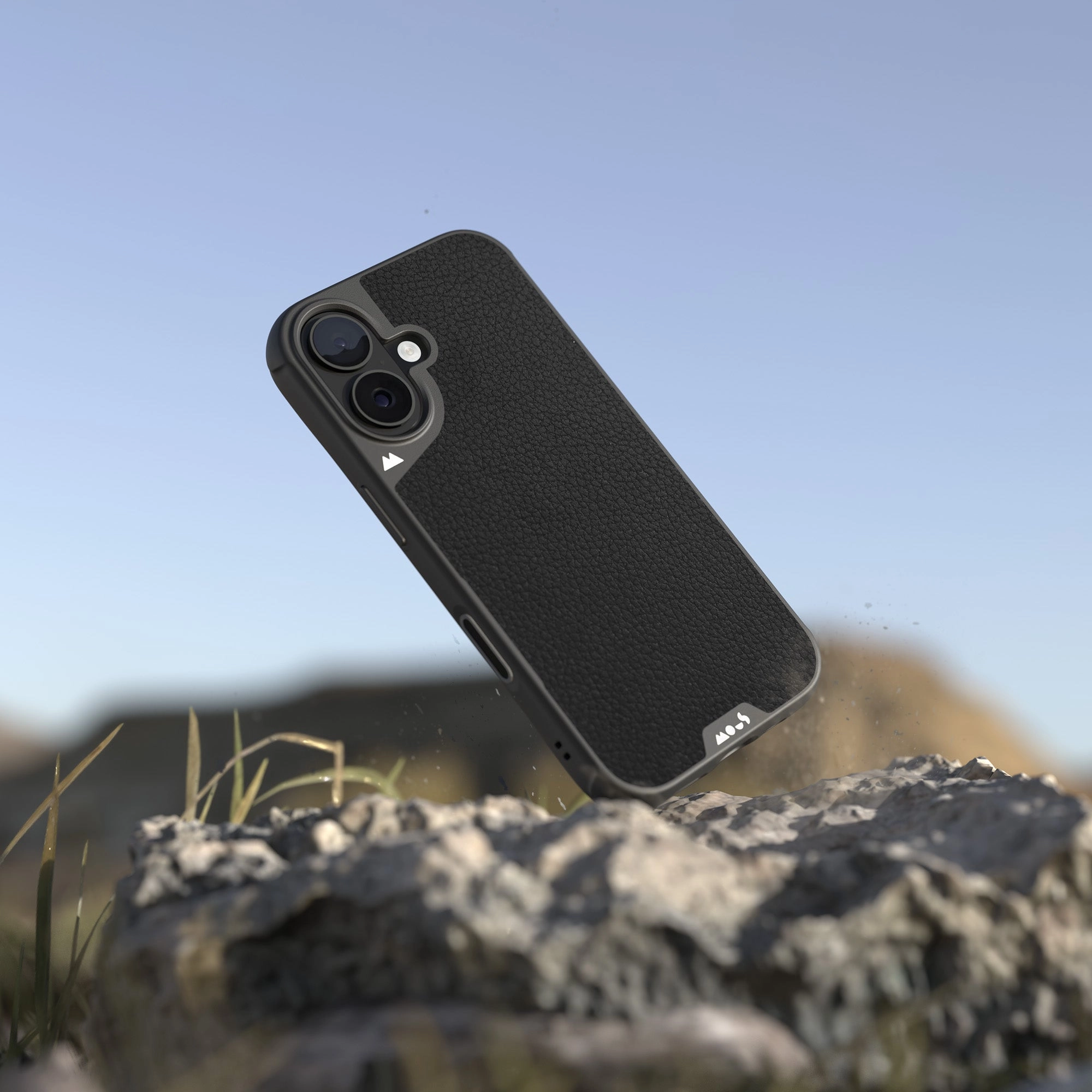 MagSafe® Compatible Black Leather Phone Case with Camera Control Button