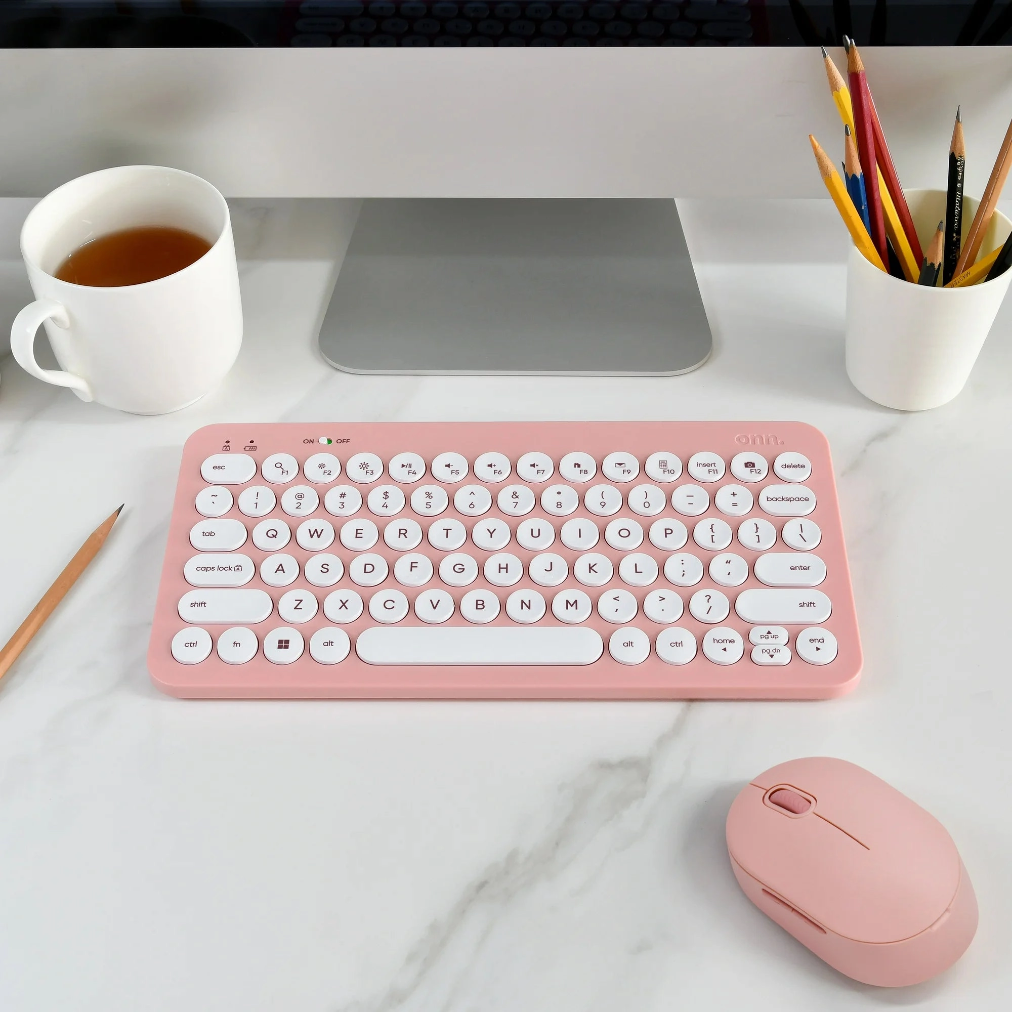 Onn. HOPRL100094881 Backlit Mini Wireless Office Keyboard with USB Receiver, Pearl Blush Pink
