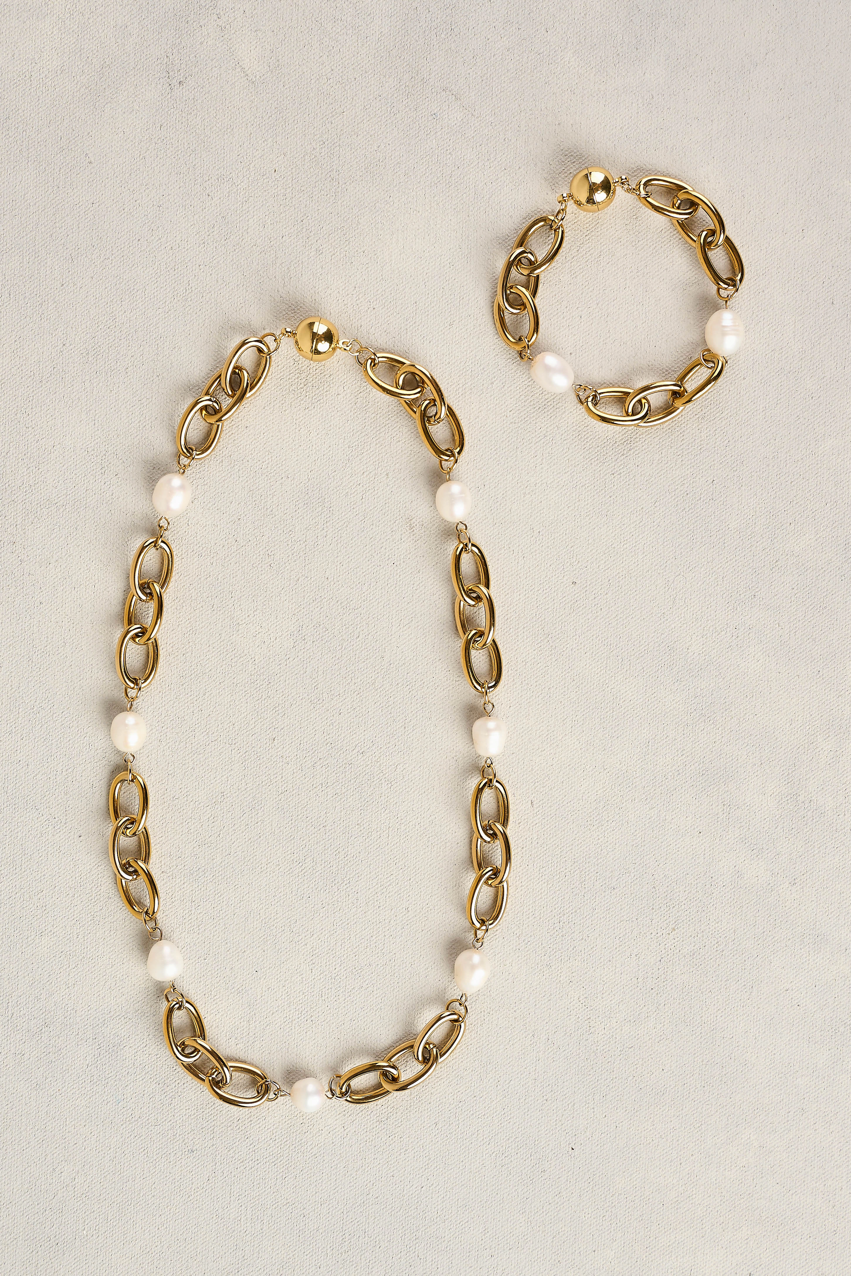 Pearl and Chain 2 in 1 Necklace - Gold