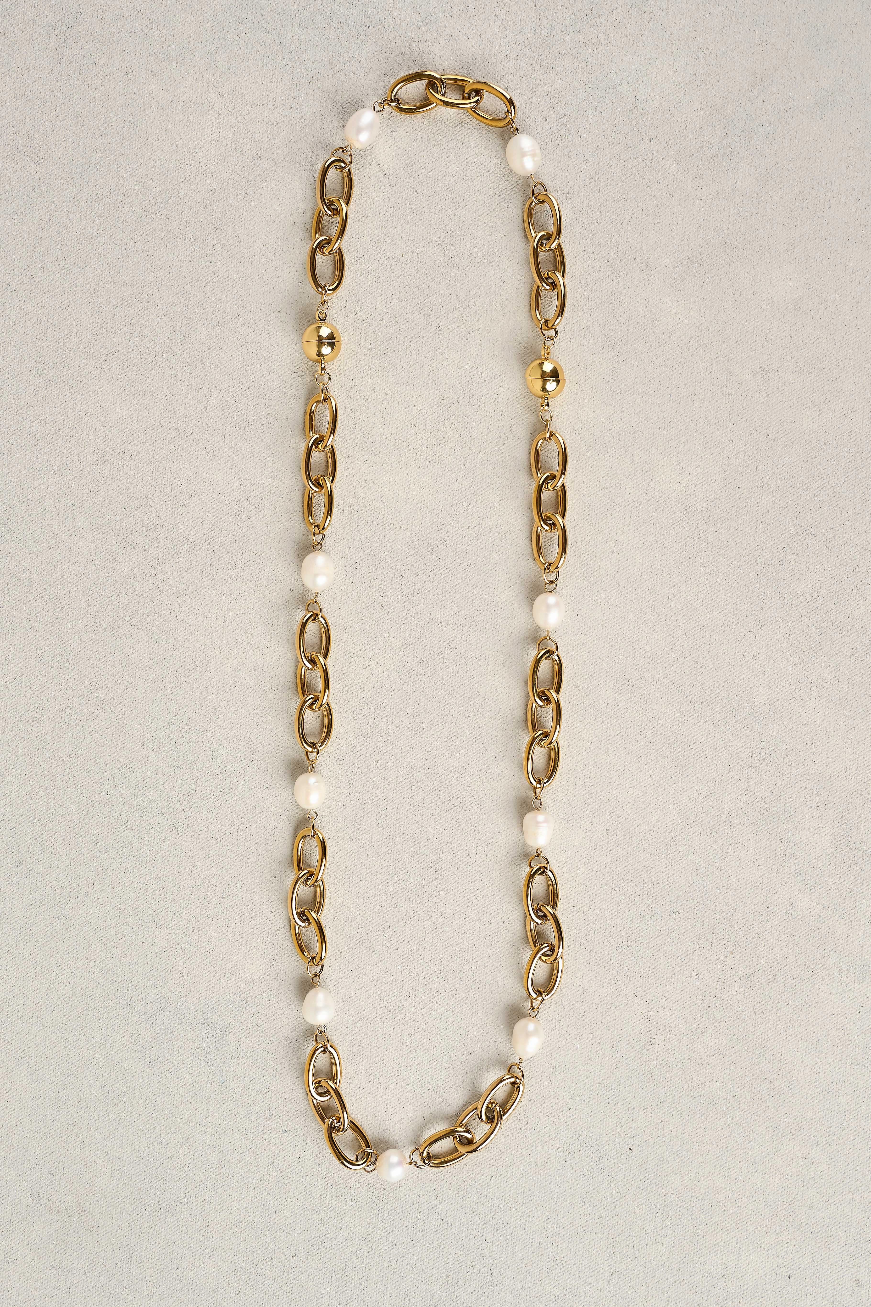Pearl and Chain 2 in 1 Necklace - Gold
