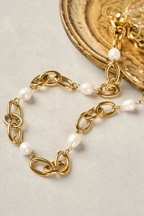 Pearl and Chain 2 in 1 Necklace - Gold