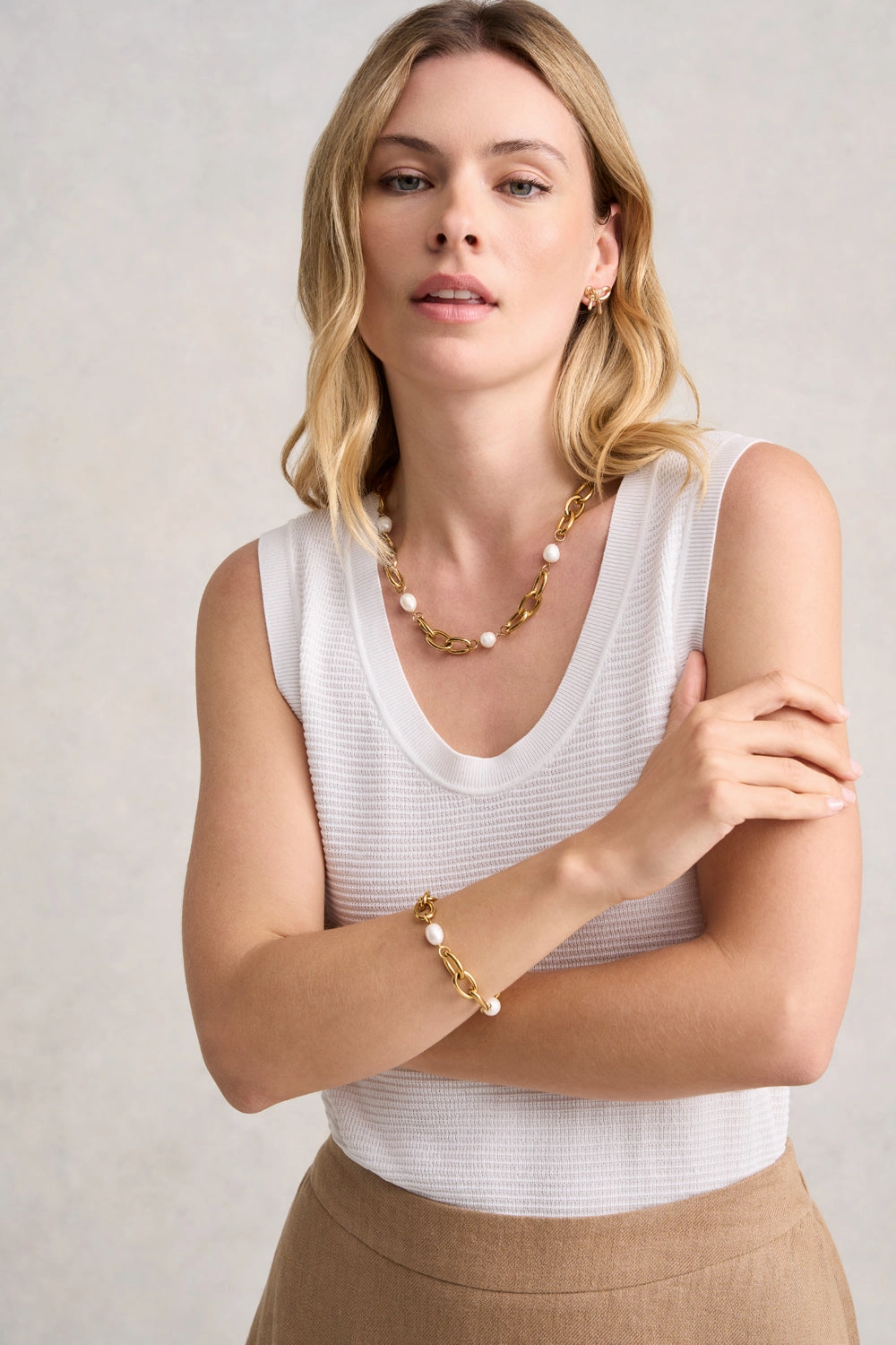 Pearl and Chain 2 in 1 Necklace - Gold