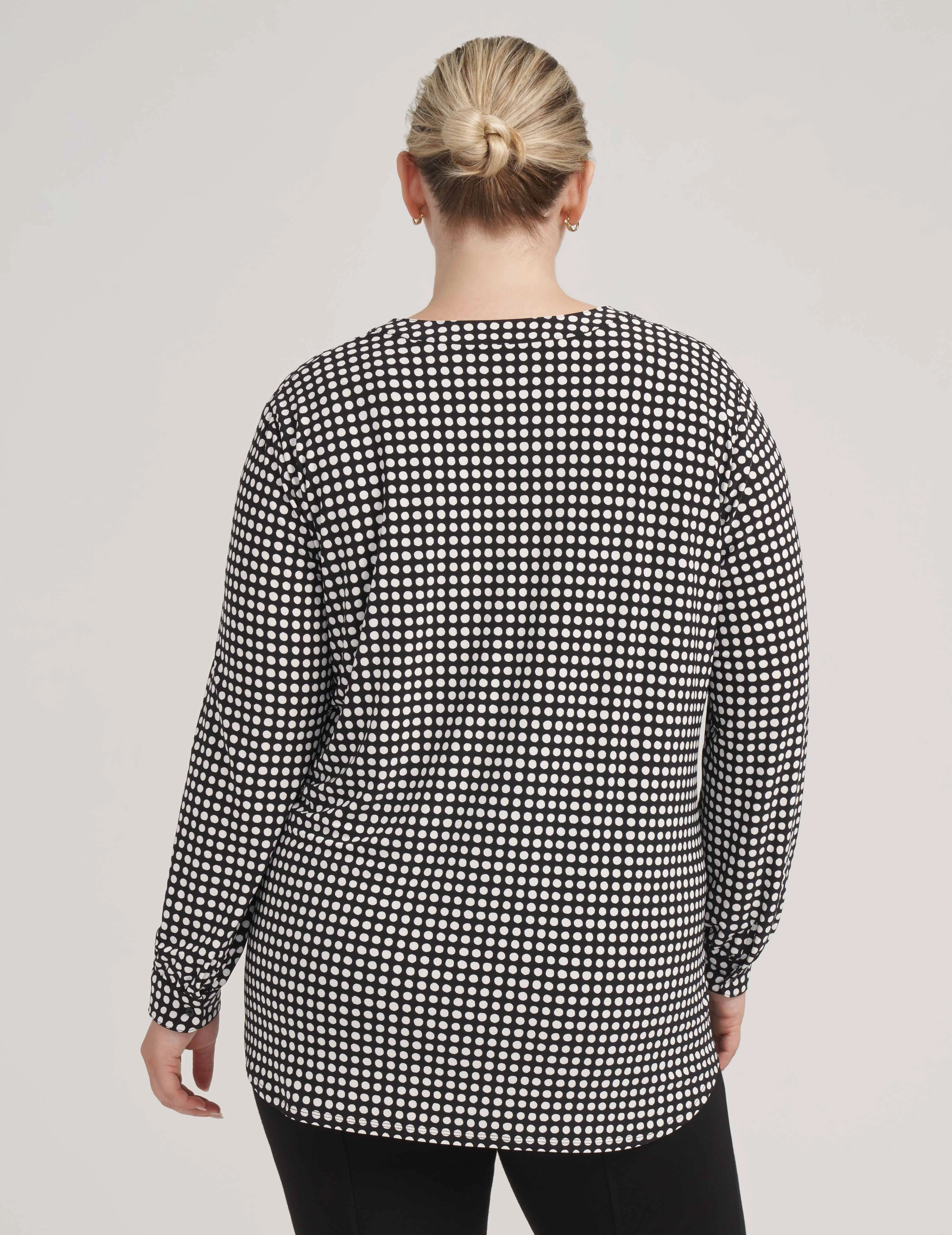 Plus Size Pearly Dot Ity Long Sleeve Split Neck- Sale