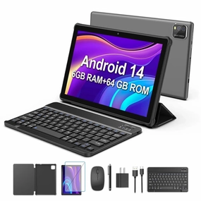 PUTTECH 10 inch 6GB RAM 64GB ROM 1.6 GHz Processor Speed Android 14 Wi-Fi Tablet, Grey