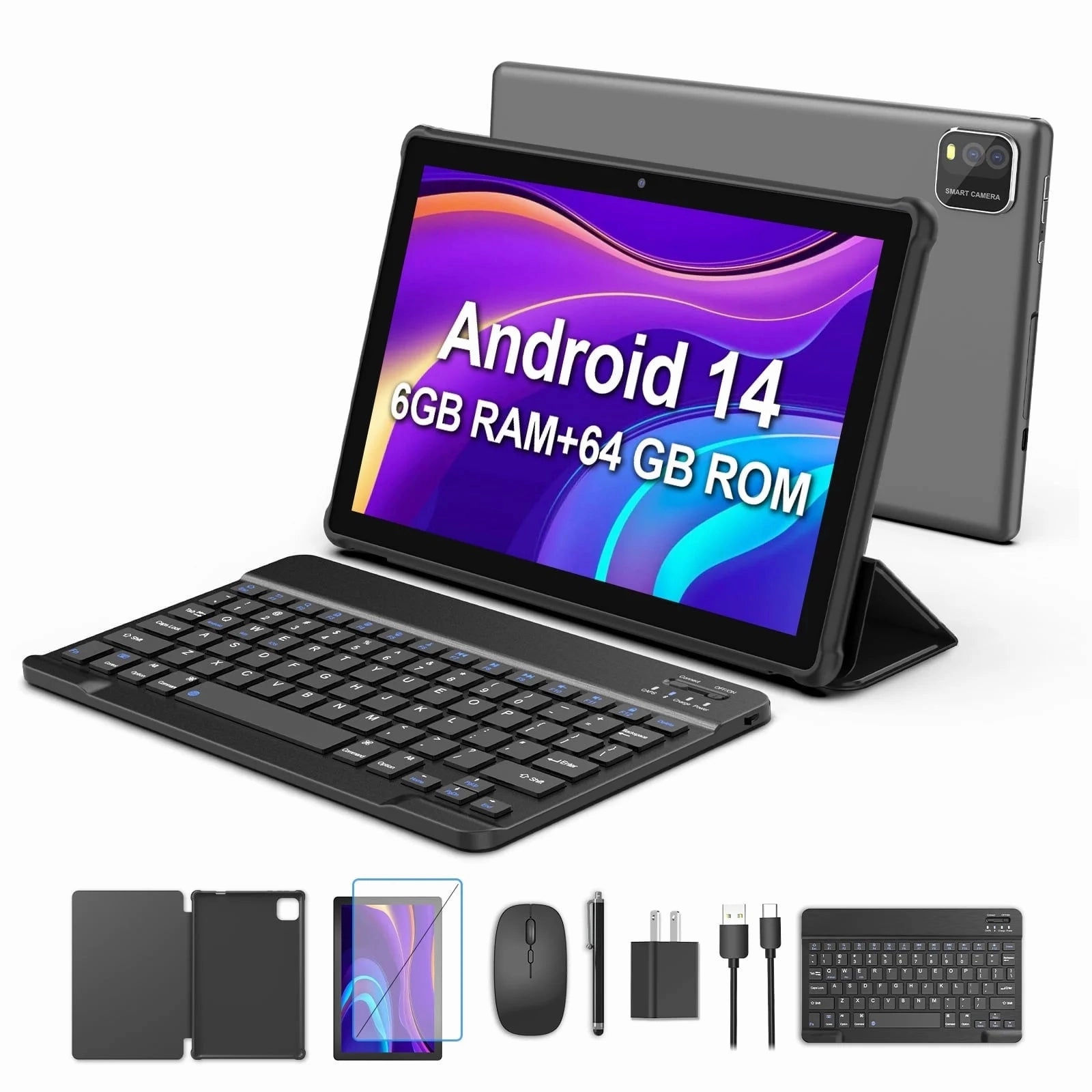 PUTTECH 10 inch 6GB RAM 64GB ROM 1.6 GHz Processor Speed Android 14 Wi-Fi Tablet, Grey