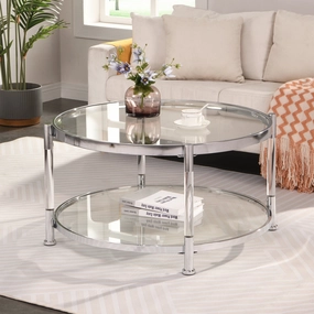 Streamdale Elegant 32.3" Round Glass Coffee Table with Chrome/Silver Base