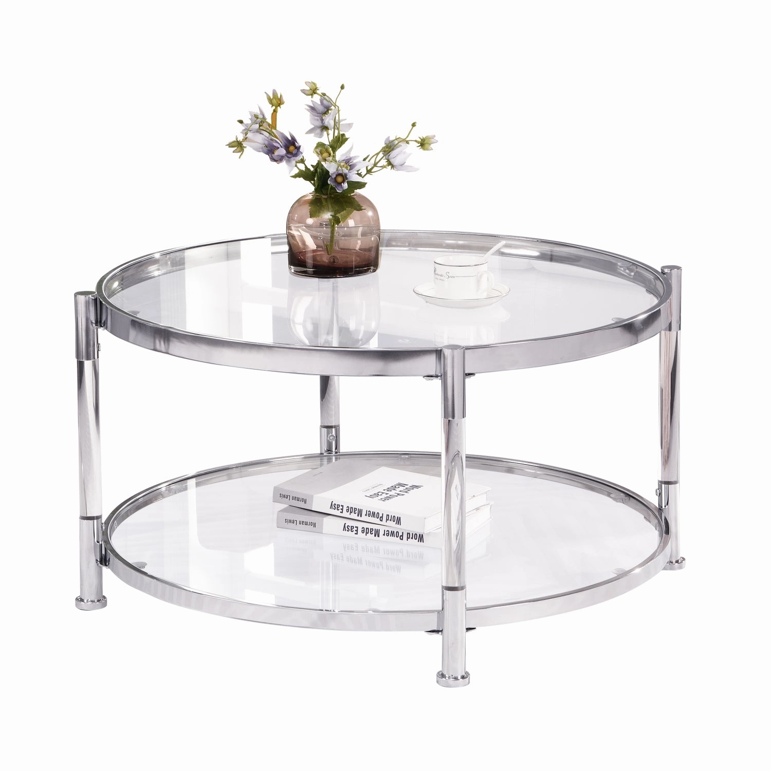 Streamdale Elegant 32.3" Round Glass Coffee Table with Chrome/Silver Base