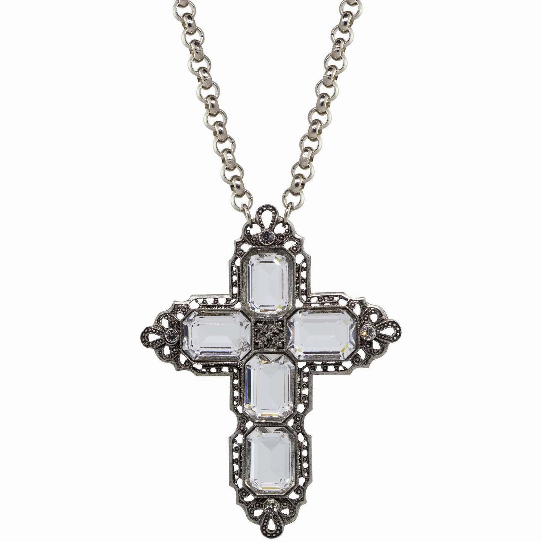 Symbols Of Faith Octagon Stone Cross Pendant Necklace 18"   3" Extender