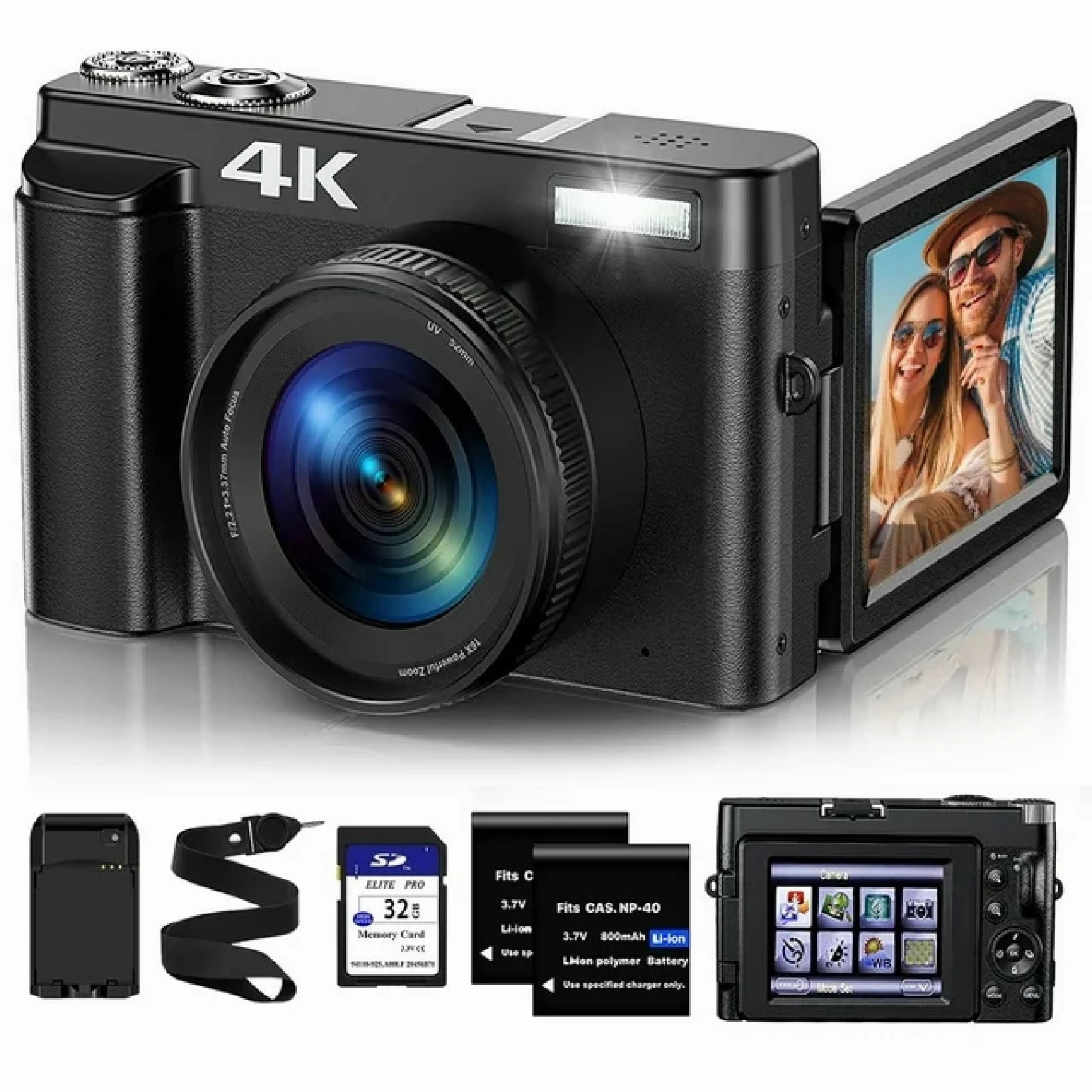 Wednkoly WED-60168 48MP Vlogging Camera 4K Digital Camera, Black